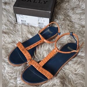 Bally Tan and Navy Sandals Sz  9.5